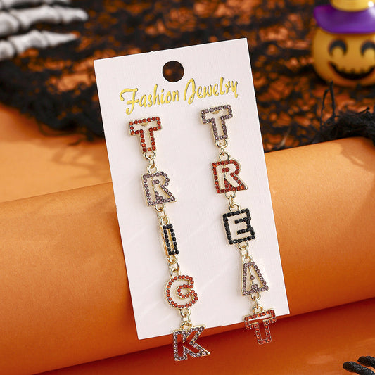 Aretes de Aleación con Forma de Letra de Halloween de Moda con Acabado Chapado para Mujer