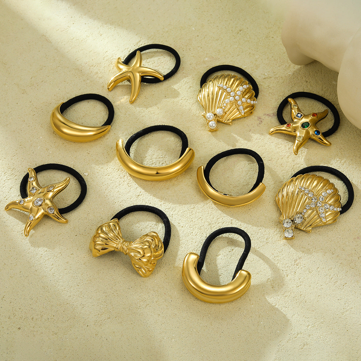 Minimalist Shell and Star-Shaped Titanium Steel Hair Ring with 18K Gold Plating for Women