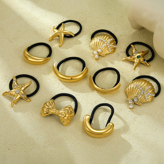Anillo Minimalista de Titanio Chapado en Oro de 18 Quilates con Concha y Estrella para el Pelo, para Mujer