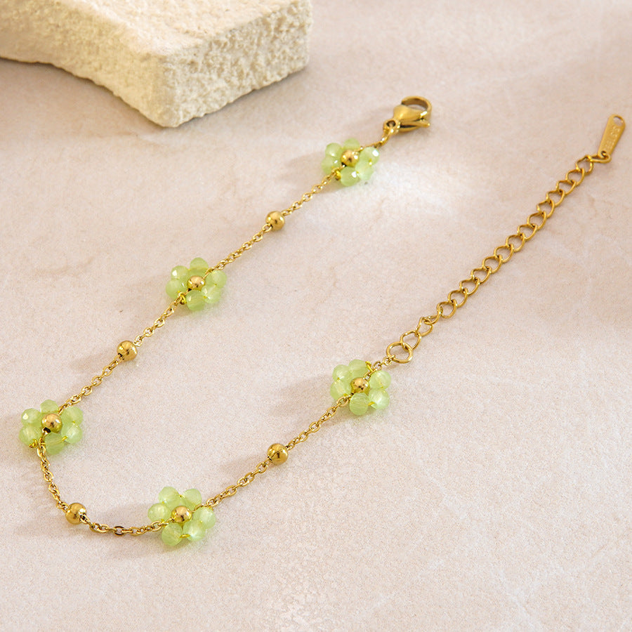 Sweet Floral Plated Stainless Steel Bracelet for Women