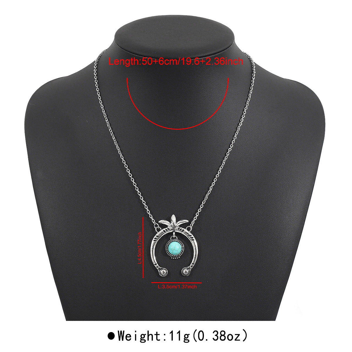 Collana vintage bohémien geometrica in lega con ciondolo turchese e finitura placcata su catena a onda per donna