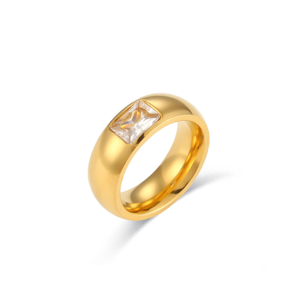 Anello Tondo in Zircone Placcato Oro 18K in Acciaio Inossidabile Geometrico alla Moda da Donna