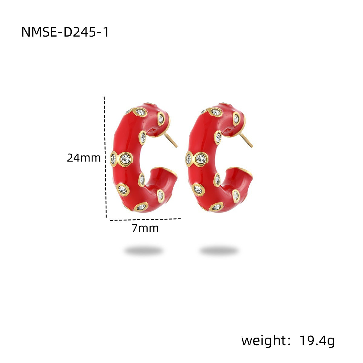 Pendientes de acero de titanio con forma de C, minimalistas y a la moda, para mujer, con acabado esmaltado e incrustaciones de diamantes de imitación