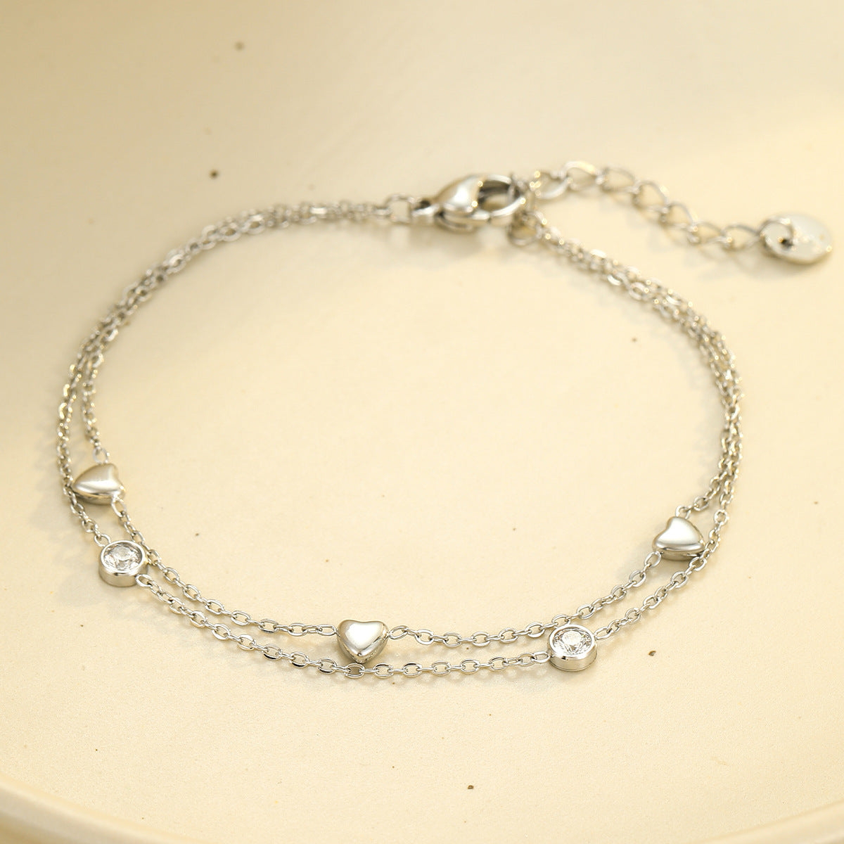 Elegant Heart-Shaped Stainless Steel Bracelet with Zircon Inlay for Women, Plated Finish, Fashionable Office Style