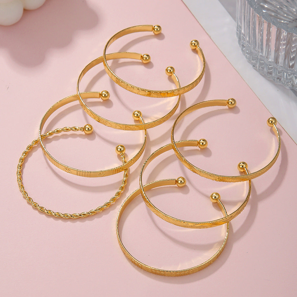 Bohemian Hammered Geometric Star Alloy Cuff Bracelet Set