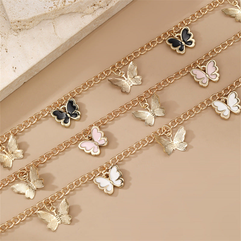 Collana con Pendente a Farfalla Minimalista per Bambini, in Metallo Legato, con Finitura Smaltata a Goccia, con Catenina a Perline Rotonde, Gioielli per Bambini