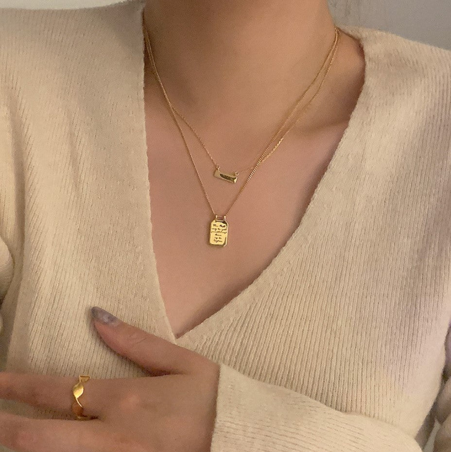 Minimalist Geometric Letter Pendant Necklace in 925 Sterling Silver for Women