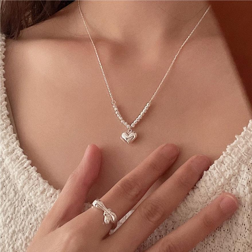 Minimalist Heart-Shaped 925 Sterling Silver Necklace with Polished Finish