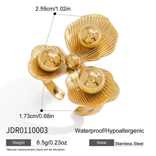 Elegant Gold Plated Geometric Floral Stainless Steel Ring for Women