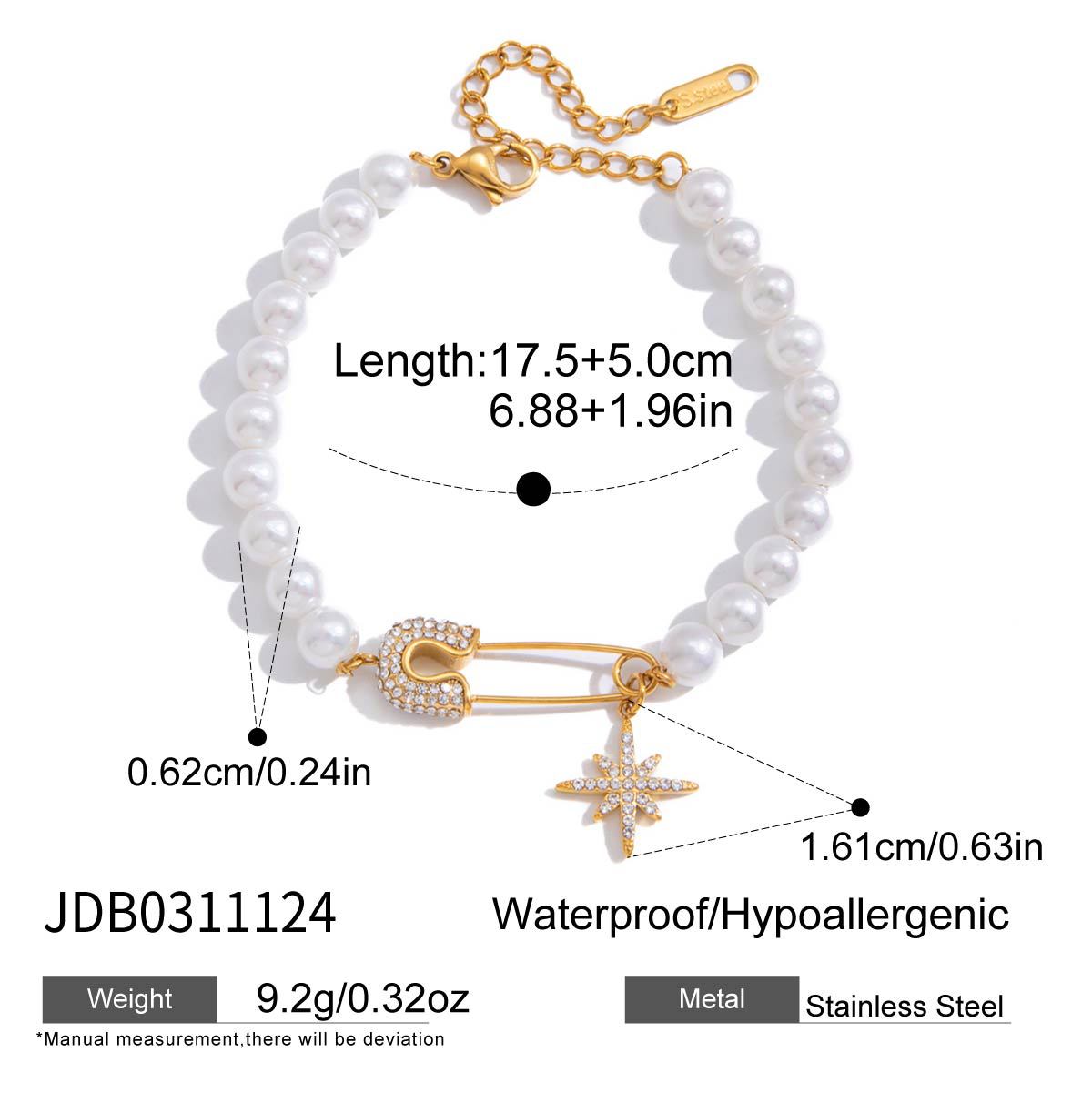Luxury Geometric Star Titanium Steel Bracelet with Rhinestone and Imitation Pearl for Women