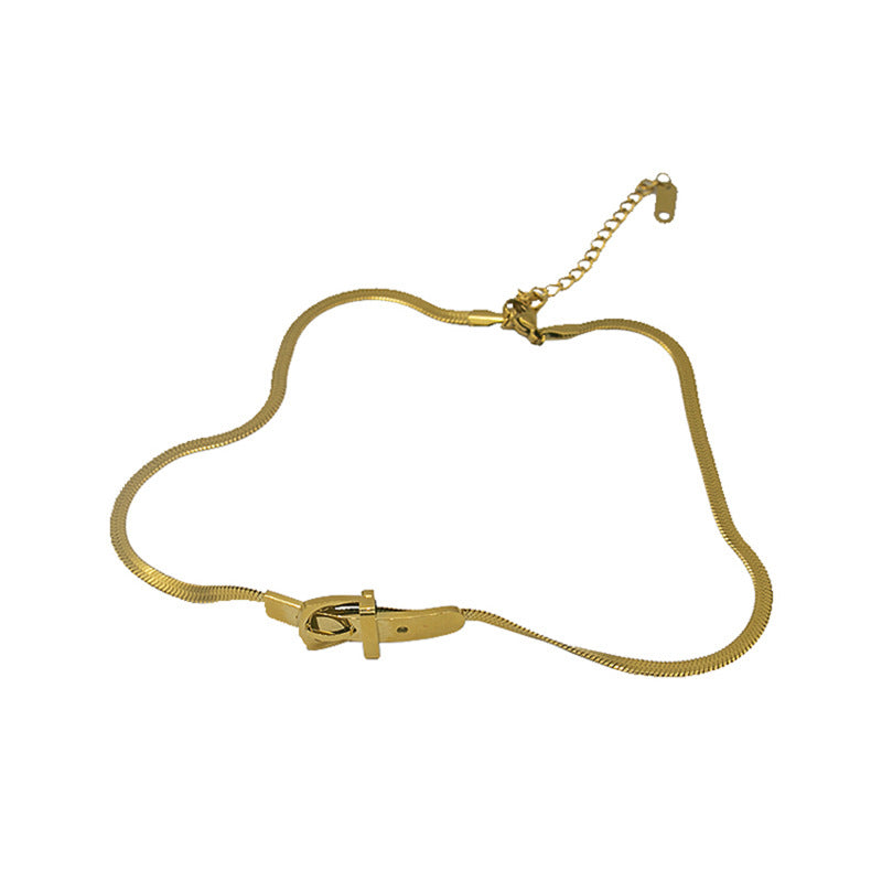 Gargantilla de Cadena de Serpiente Chapada en Acero de Titanio Geométrico Minimalista para Mujer