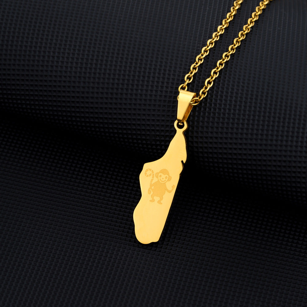 Collana Pendente Geometrica Minimalista in Acciaio Inossidabile con Finitura Placcata per Donna, Catena Maglione Leggera di Ispirazione Etnica