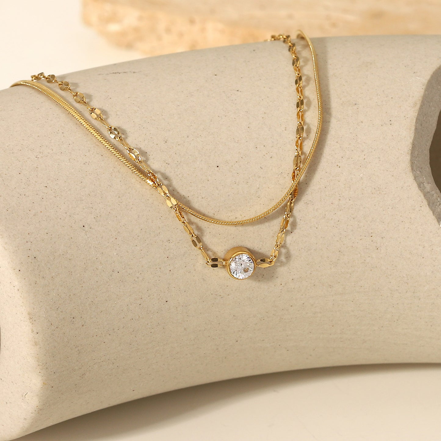 Minimalist Geometric Stainless Steel Plated Snake Chain Double Layer Bracelet for Women