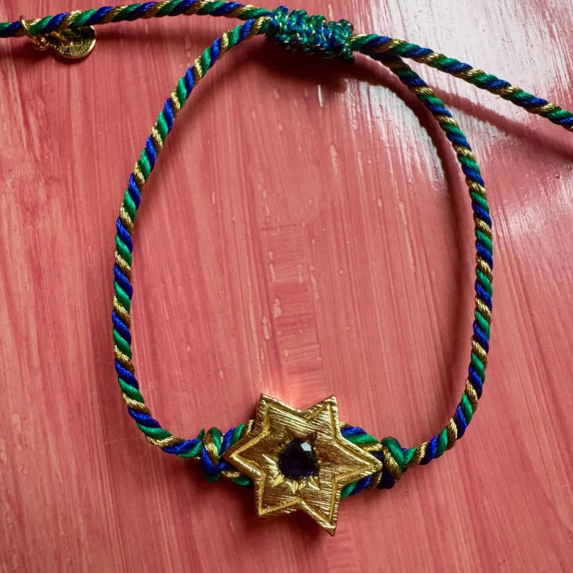 Bracciale con ciondolo Tarocchi Vintage da donna con strass e dettagli smaltati su pendente geometrico, bracciale con cordino regolabile
