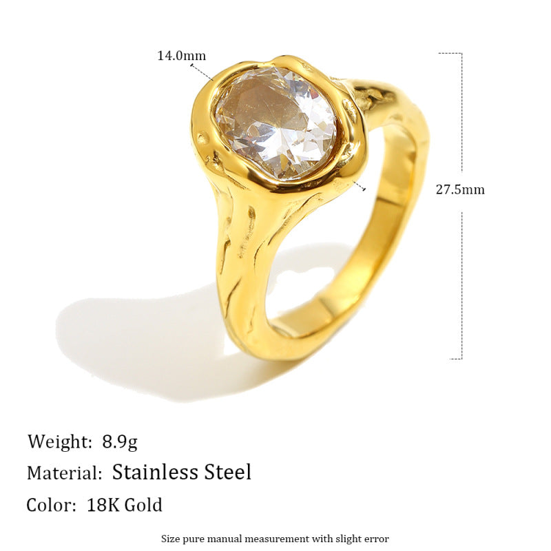 Luxury Minimalist Marquise Teardrop Geometric Gold Plated Stainless Steel Ring with Cubic Zirconia for Women