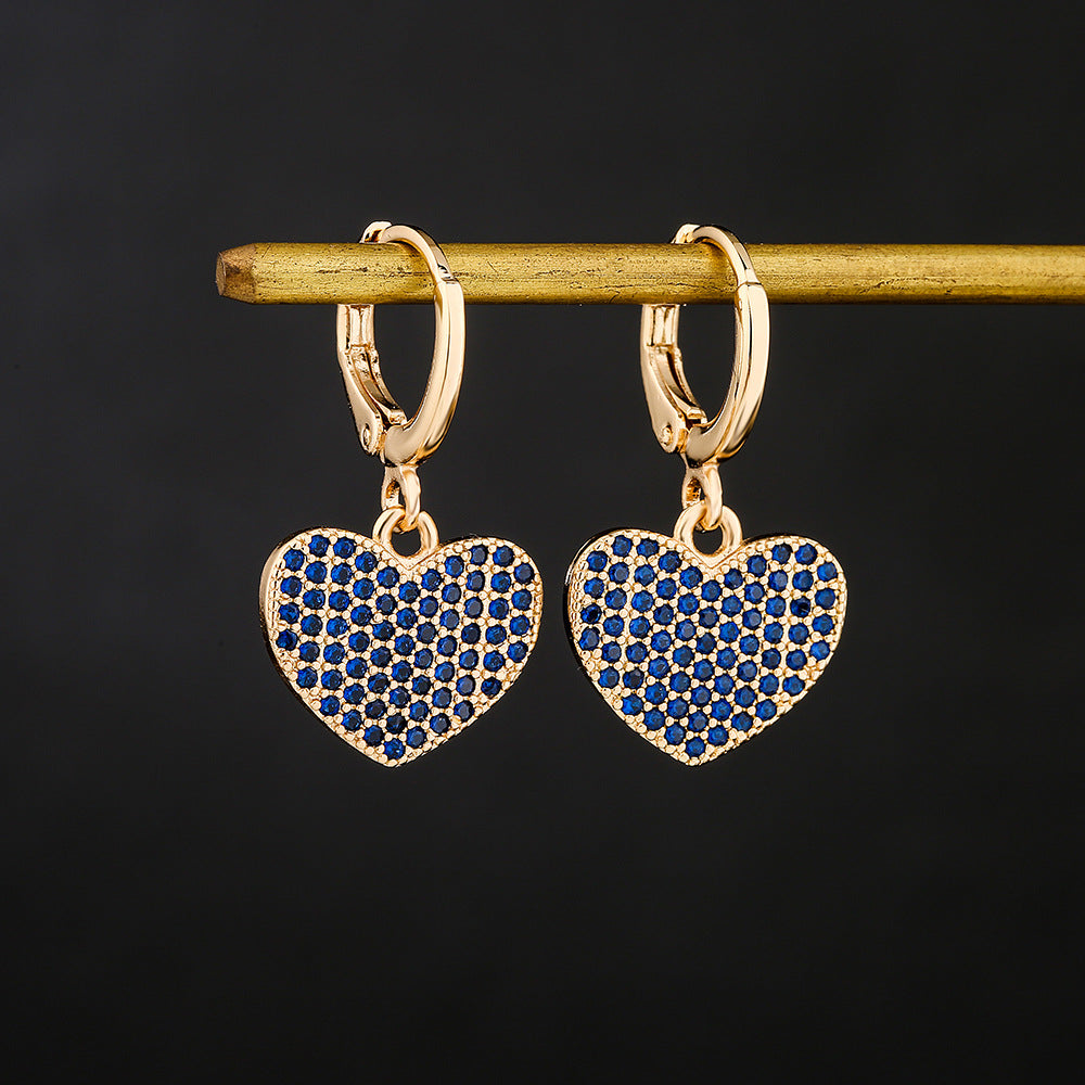 Minimalist Heart-Shaped Copper Earrings with 18K Gold Plating and Zircon Inlay