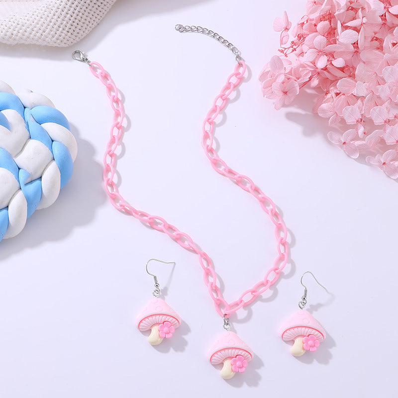 Collar con Colgante de Hongo Floral Hecho a Mano con Diseño de Lazo en Cristal y Aleación para Mujer