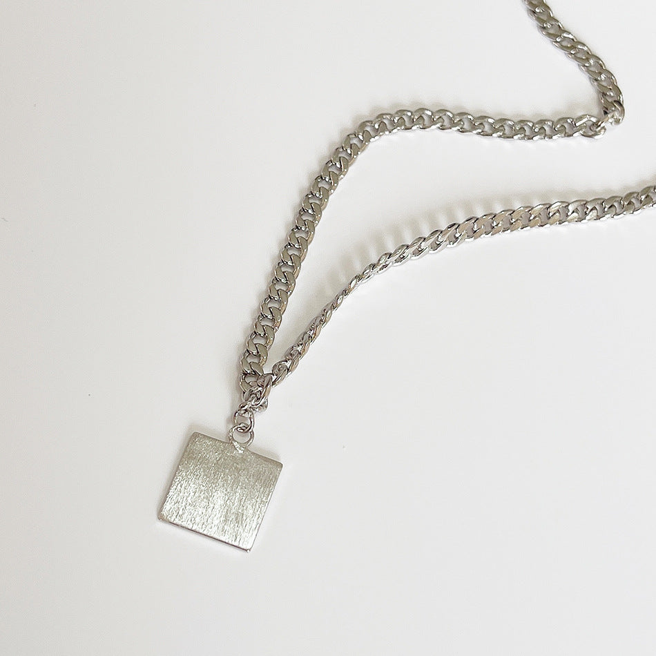 Collana minimalista con catena a maglie quadrate geometriche in argento sterling 925