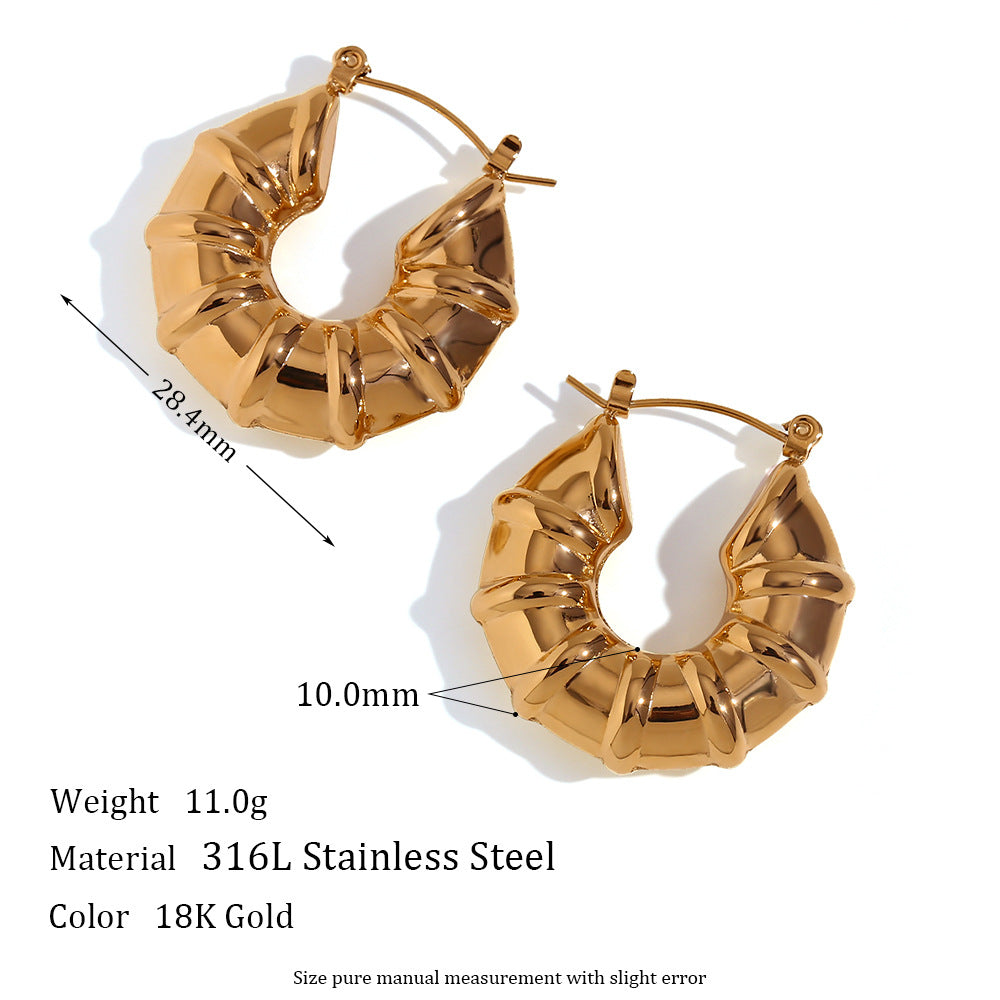 Aretes de aro huecos geométricos minimalistas de moda de acero inoxidable chapados en oro de 18 quilates para mujer