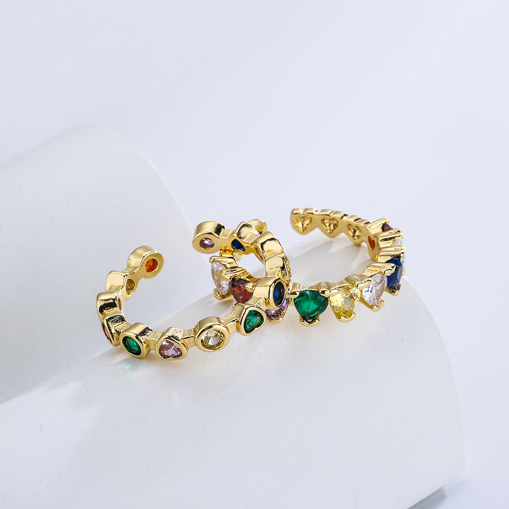 Geometric Open Ring in Copper with 18K Gold Plating and Colorful Zirconia, Minimalist Fashion Accessory for Women