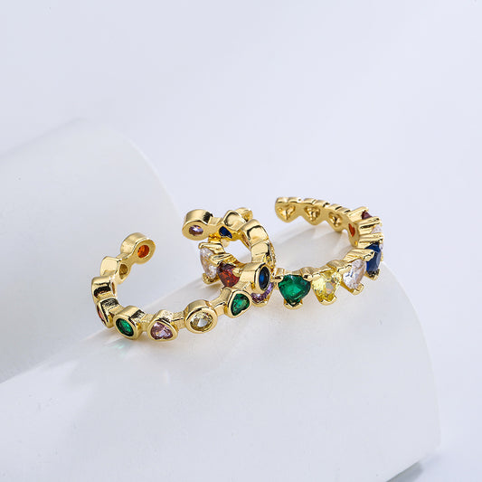 Geometric Open Ring in Copper with 18K Gold Plating and Colorful Zirconia, Minimalist Fashion Accessory for Women