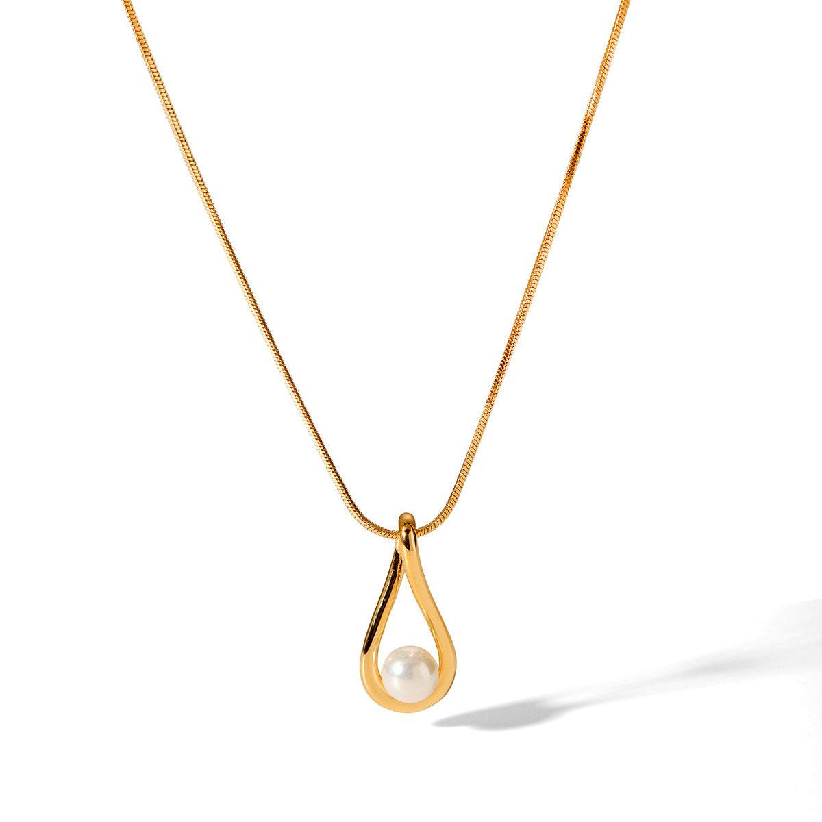 Collana da donna a goccia minimalista in acciaio inossidabile con intarsio di perle, catena a serpente, lussuosa