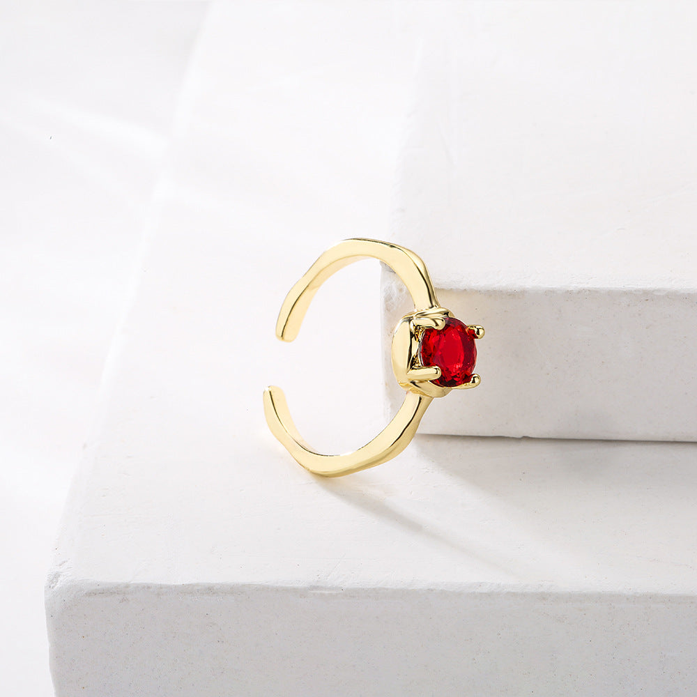 Vintage Geometric Open Ring for Women Made of Brass with Gold Plating and Micro-Paved Zirconia