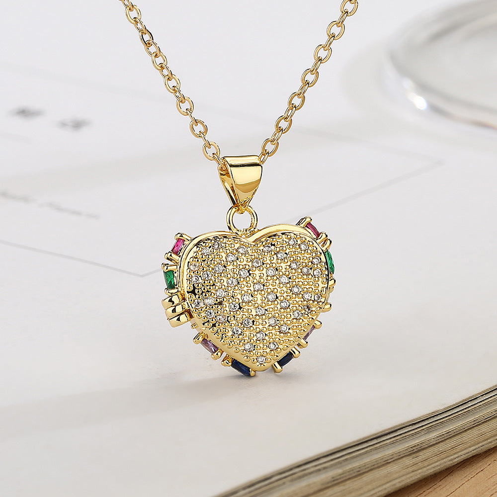 Minimalist Heart-Shaped Copper Pendant Necklace with Gold Plating and Cubic Zirconia for Women
