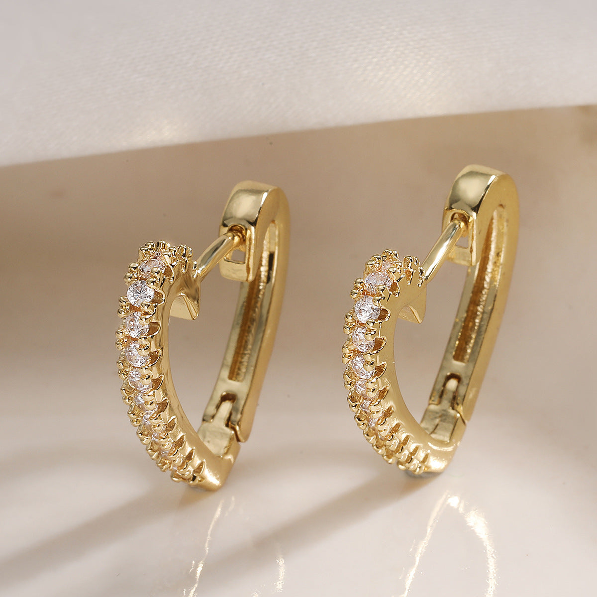 Minimalist Heart Geometric Brass Gold Plated Cubic Zirconia Earrings