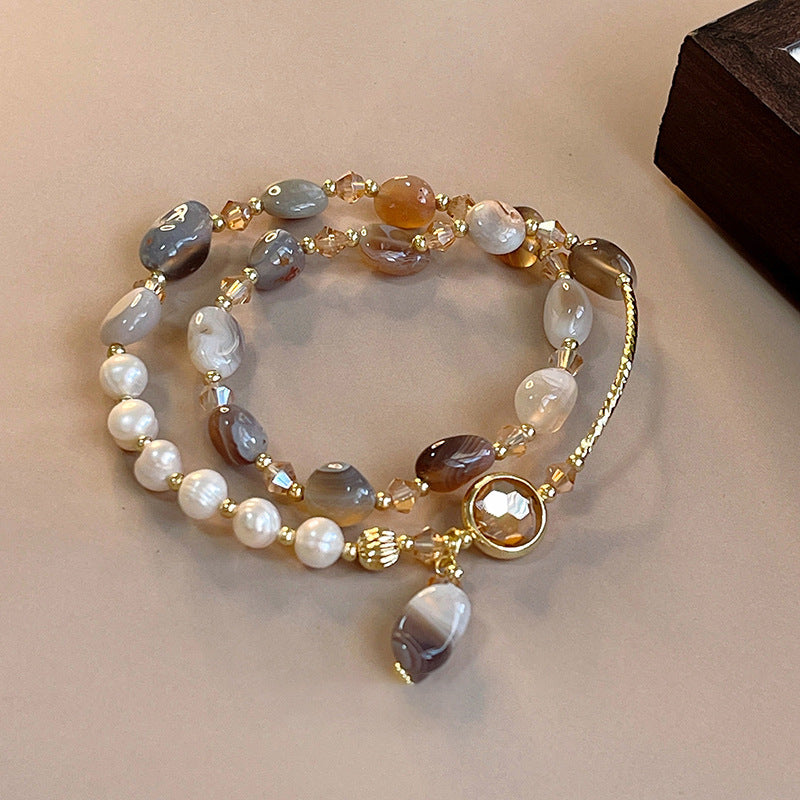 Vintage Luxury Geometric Cubic Zirconia Inlaid Pearl Bracelet for Women