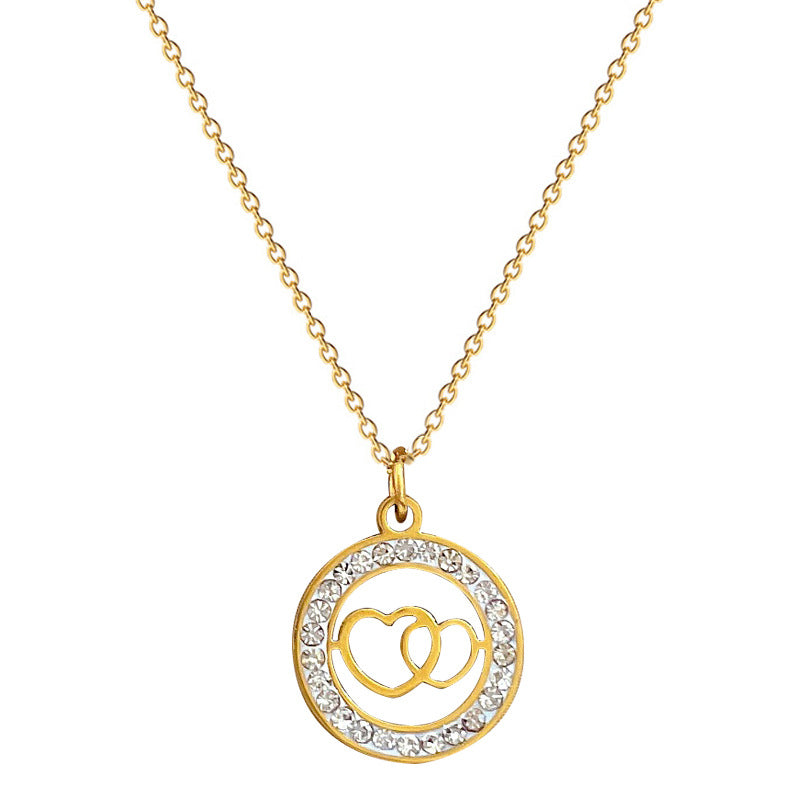Minimalist Double Ring Heart-Shaped Titanium Steel Necklace with Gold Plating for Women and Men