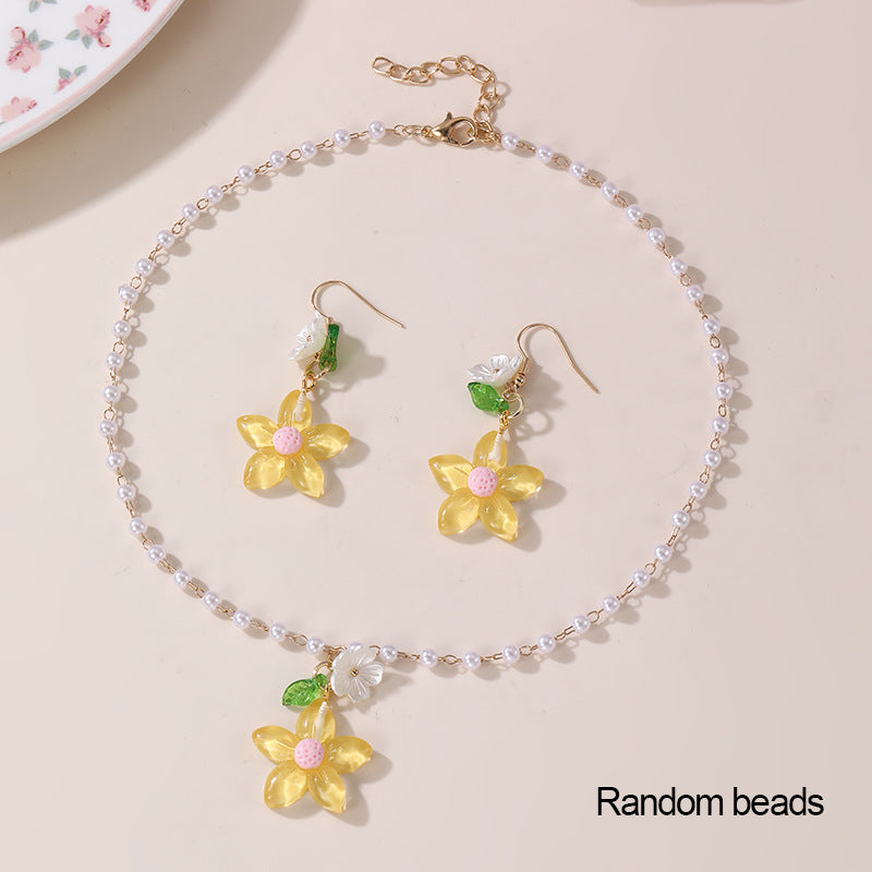 Minimalist Floral Lily of the Valley Necklace Set with Resin Pendant and Beaded Chain for Girls Aged 3 to 10 Years