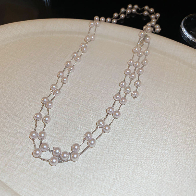 Collana da donna in perle multistrato stile vintage francese elegante con ciondolo a forma geometrica catena clavicola delicata accessorio di lusso sofisticato