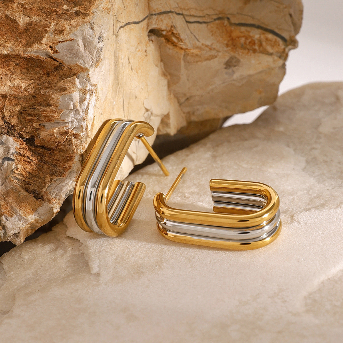 Color Block Geometric Letter Stainless Steel Plated Earrings for Women