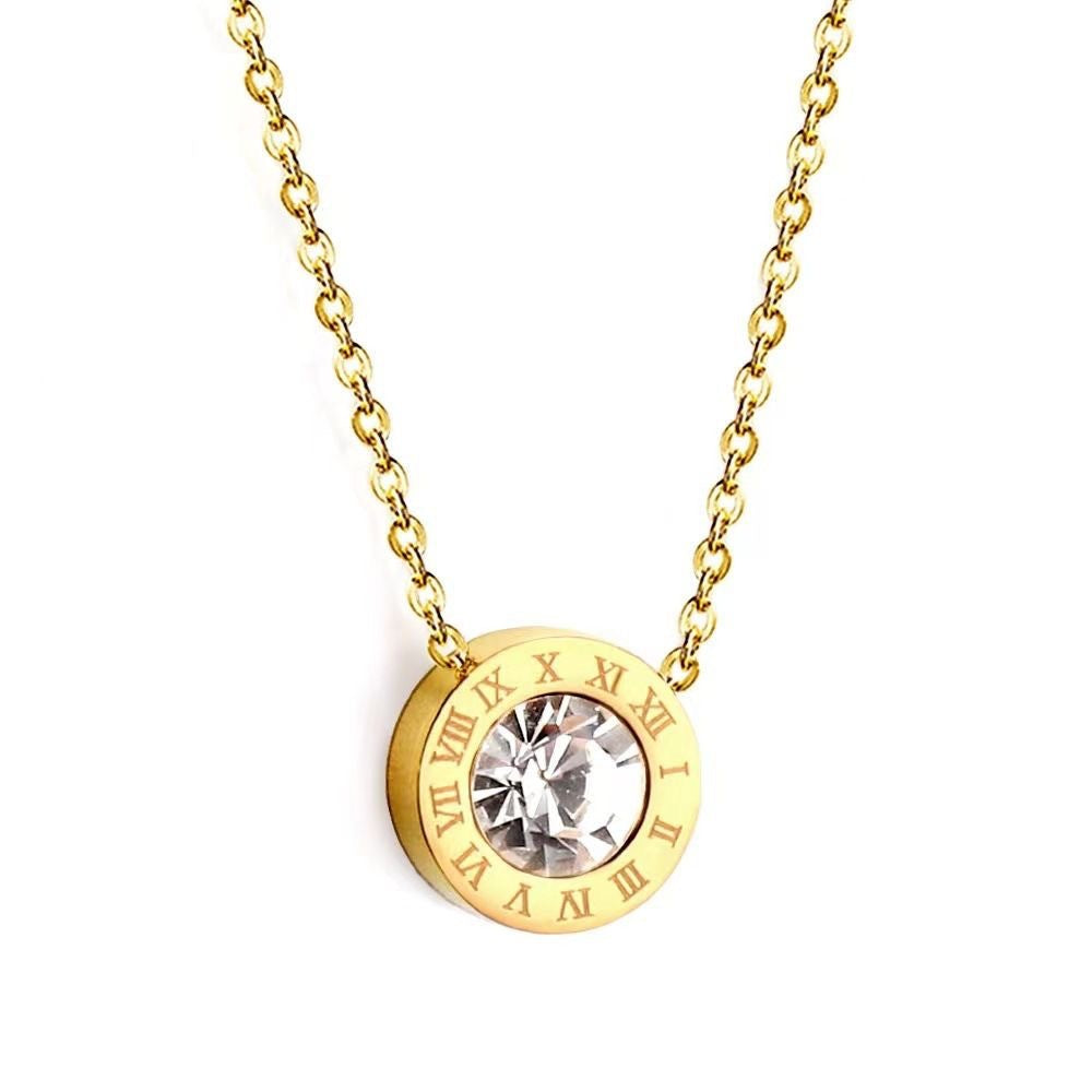 Minimalist Geometric Roman Pendant Necklace for Women in Titanium Steel with Gold Plating Locket Chain