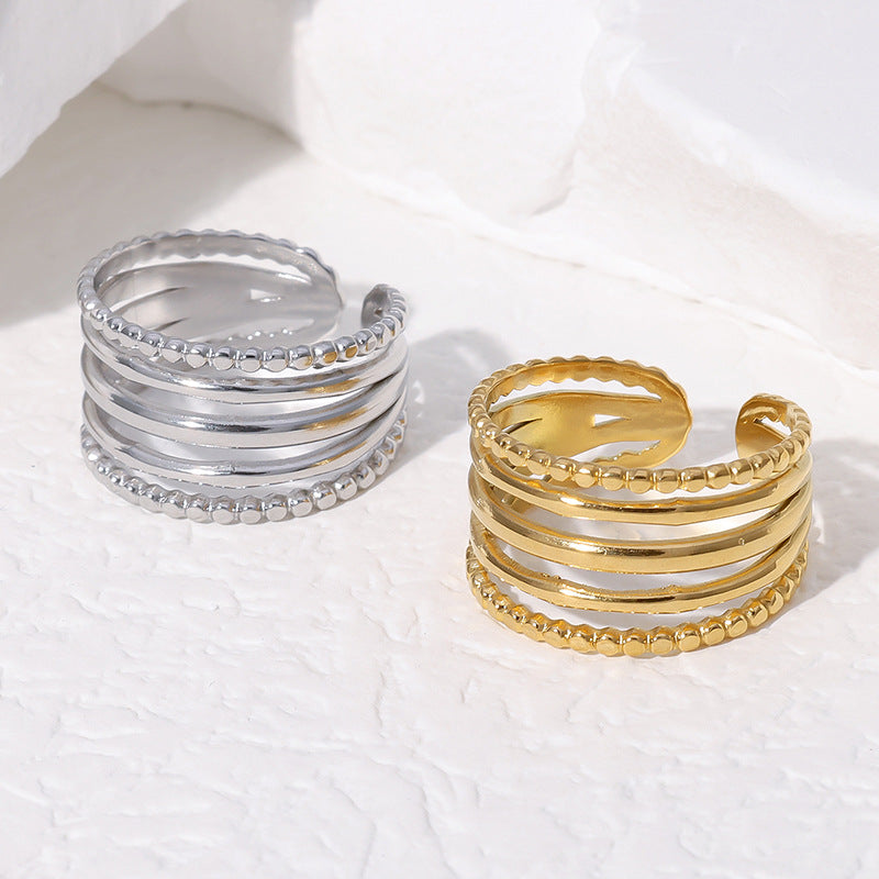 Minimalist Geometric Titanium Steel Open Ring for Women with Plated Finish and Clean Line Design