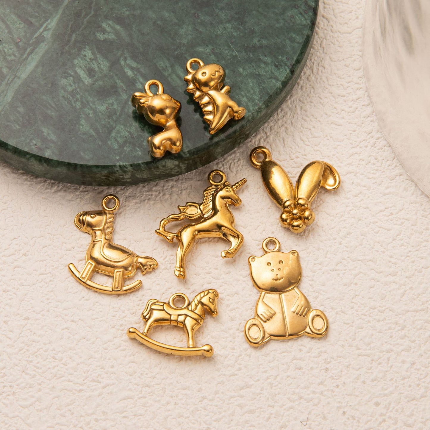 Vintage 18K Gold Plated Stainless Steel Animal Pendant Charm Bar with Ball Chain