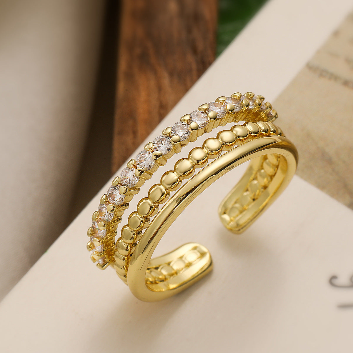 Minimalist Geometric Open Ring Micro-Set Zircon 18K Gold Plated Copper Fashion Jewelry for Women
