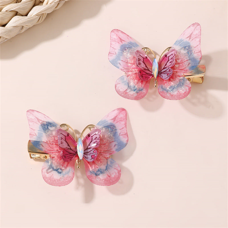 Natural Style Butterfly Bow Hair Clip for Kids with Gradient Feather Wing Design, Plastic Resin Duckbill Clamp for Ponytail