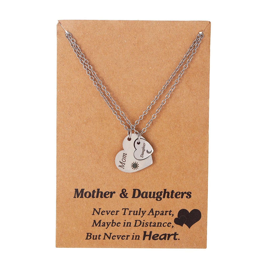 Geometric Sun Moon Heart Stainless Steel Necklace Cable Chain for Women