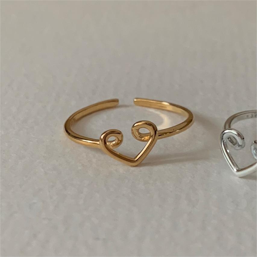 Anello Aperto Minimalista a Forma di Cuore in Argento Sterling 925 da Donna con Estetica Dolce e Fresca