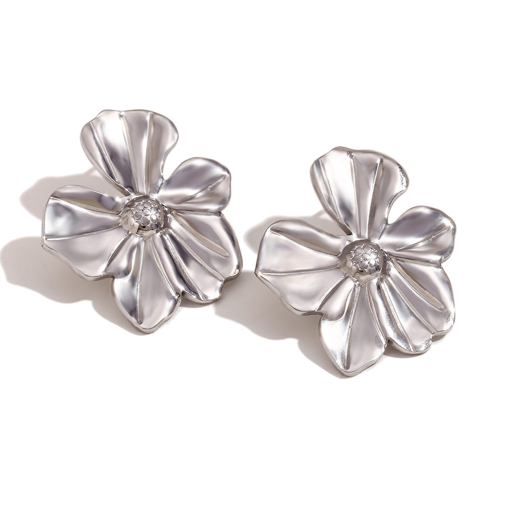 Orecchini da donna in acciaio inossidabile placcato oro 18K, design a mezzaluna vuota, ispirazione geometrica francese vintage