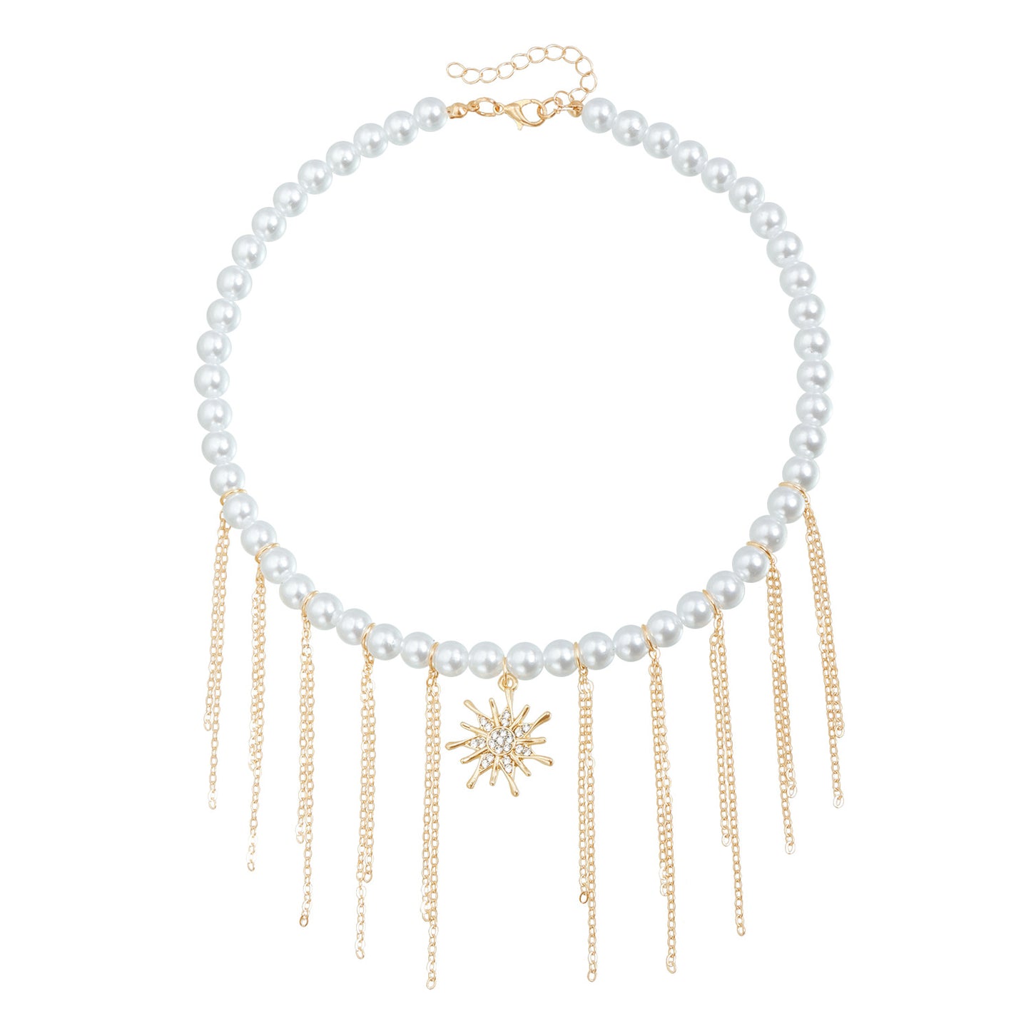 Collar con colgante de estrella geométrica para mujer con incrustaciones de diamantes de imitación y gargantilla de cadena de aleación chapada en oro