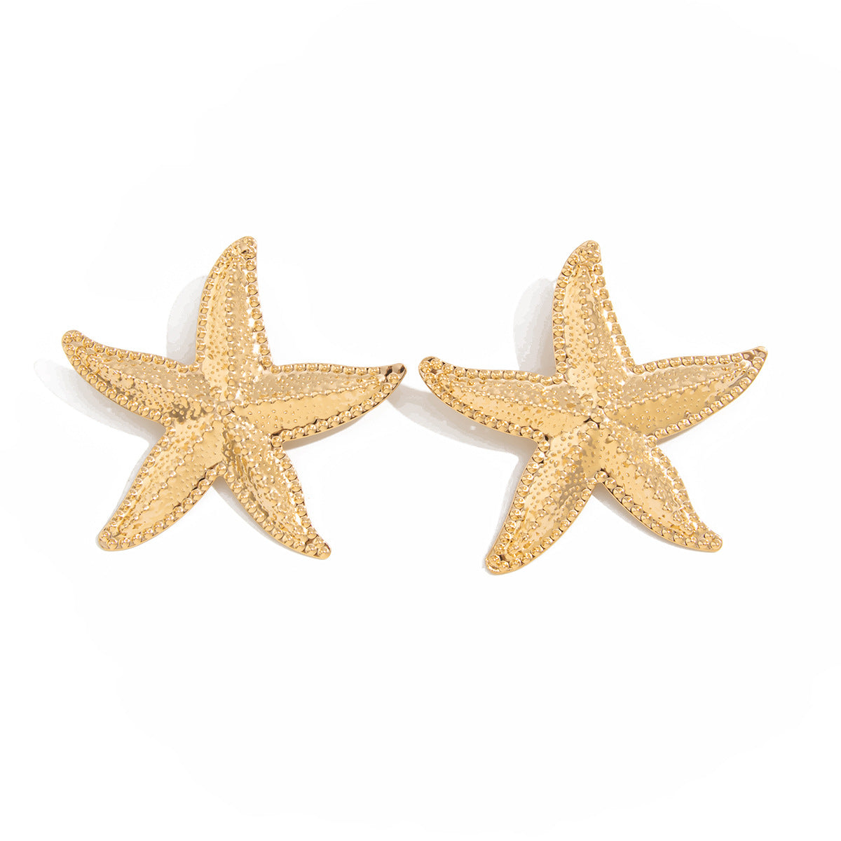 Vacation Style Star-Shaped Geometric Metal Stud Earrings for Women with Electroplated Finish and Beach-Inspired Design
