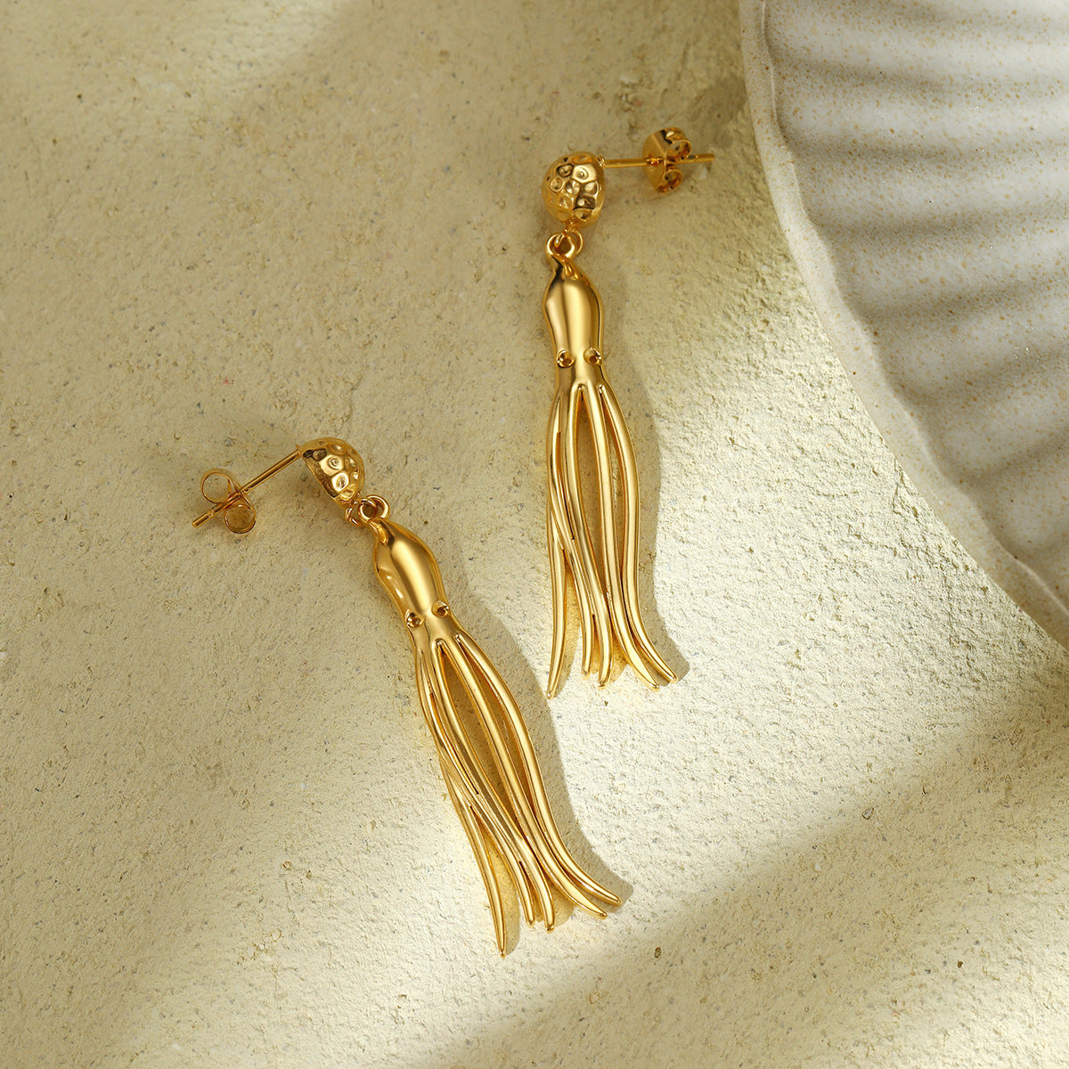 Cute Octopus-Shaped Stainless Steel Dangle Earrings with Tassel Detail, Fashion-Forward Geometric Animal Design for Women