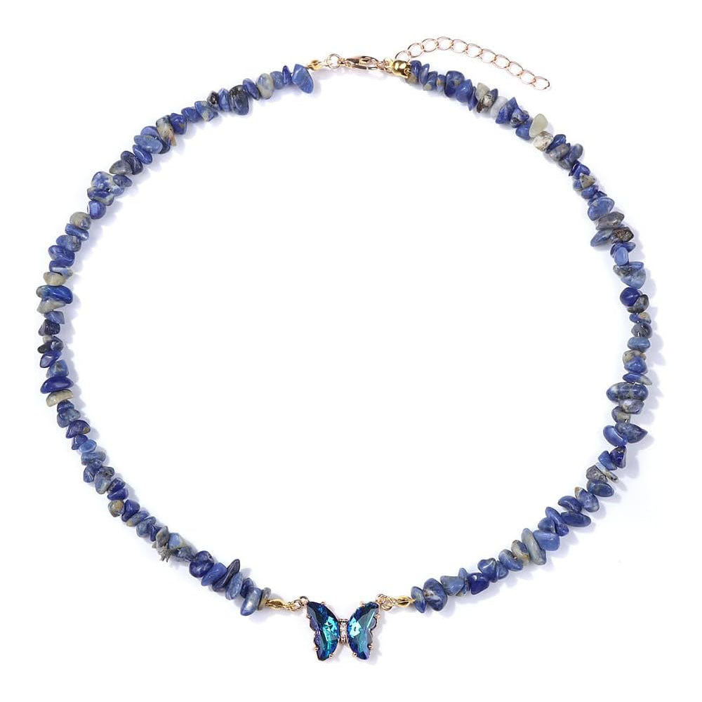 Butterfly Brass Necklace with Cubic Zirconia and Crystal Pendant Cable Chain Unisex
