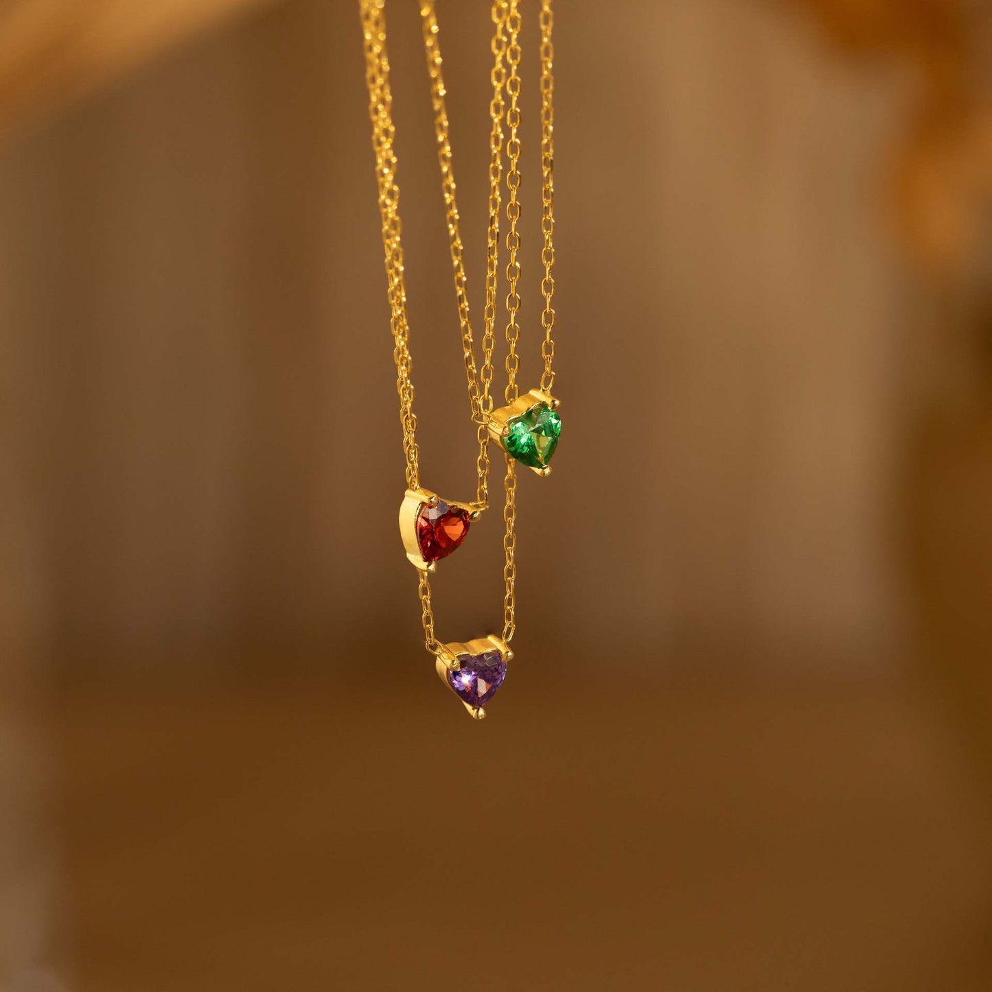 Elegant Titanium Steel Plated Heart Geometric Pendant Necklace with Birthstones