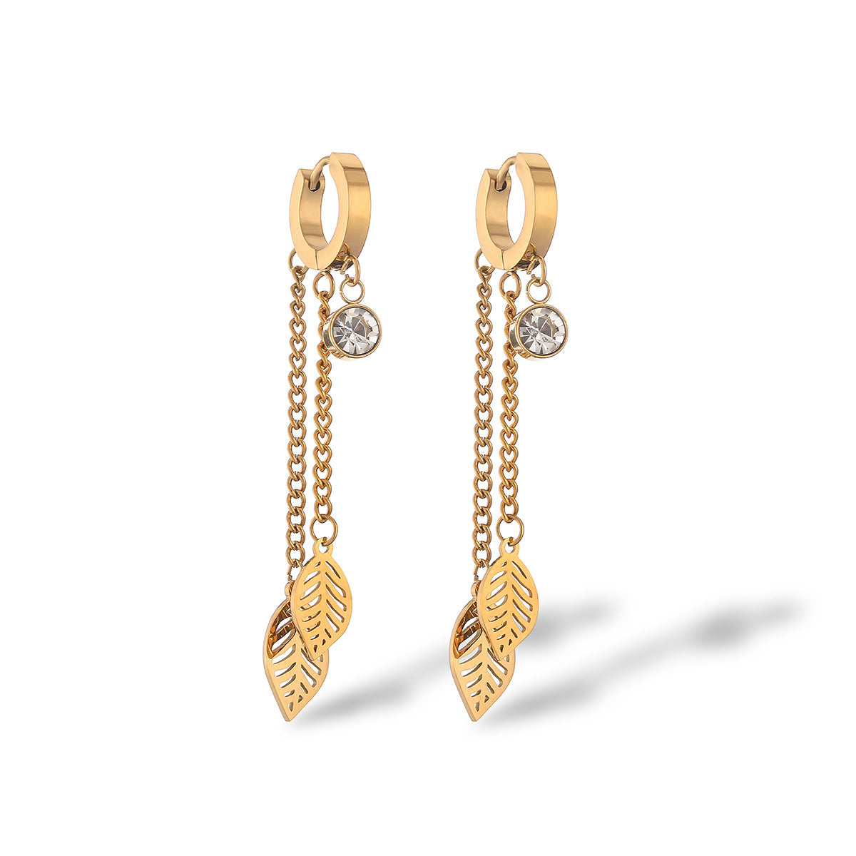 Orecchini minimalistici a forma di foglia in acciaio al titanio per donne con placcatura in oro vero, gioielli per l'orecchio di lusso leggeri e alla moda