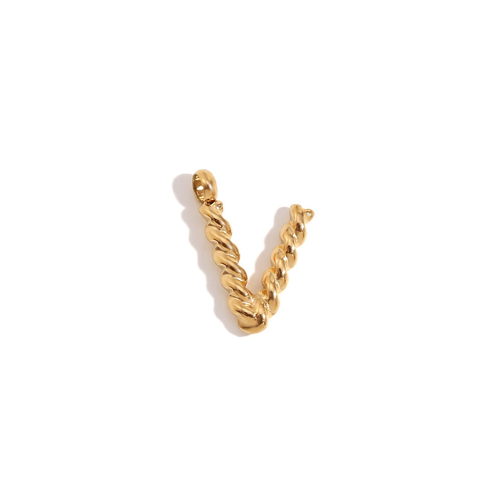 Colgante minimalista de acero inoxidable chapado en oro de 18 quilates con mini letra retorcida para mujer
