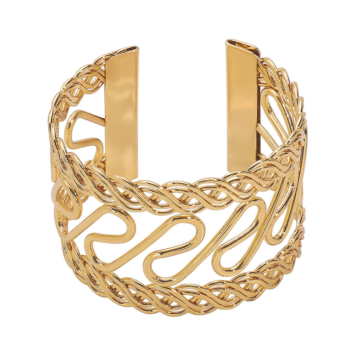 Pulsera geométrica hueca de metal para mujer con acabado chapado, joyería minimalista de moda y única